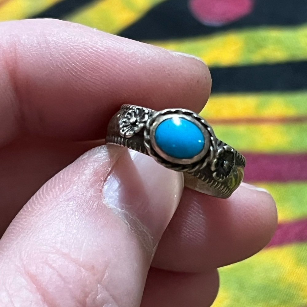 Vintage Navajo Artisan Sleeping Beauty Turquoise Sterling Silver 925 Ring Size 5